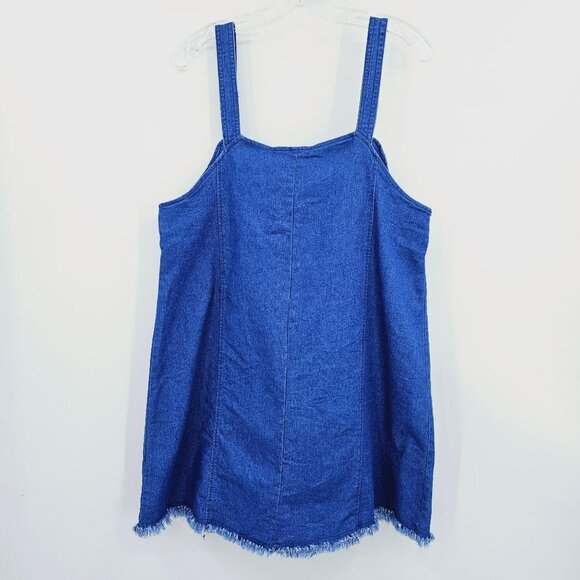 Hayden Los Angeles Dress M Blue Jean Denim Overall Knot Cotton Fringe Hem Boho - Picture 9 of 10